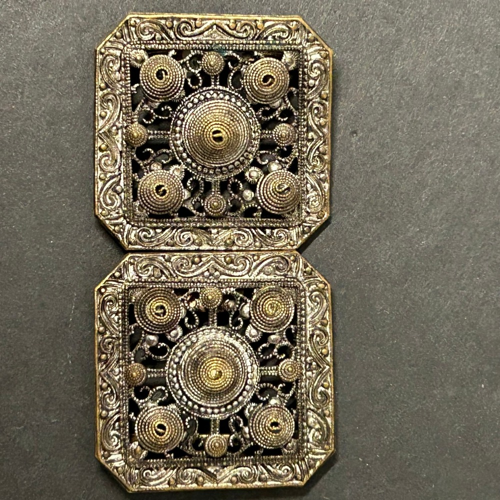 Vintage Unbranded Belt Buckle Bronze Filigree Interlocking Boho